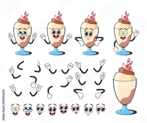 Fun Set Of Cartoon Ice Cream Characters Different Expressions And Poses. Includes Various Arm And Facial Elements