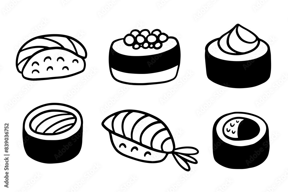 Sushi Roll Japanese Food Doodle Icons Set Sushi Roll Japanese Food Doodle Icons Set