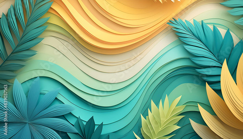Abstract background with waves and leaves