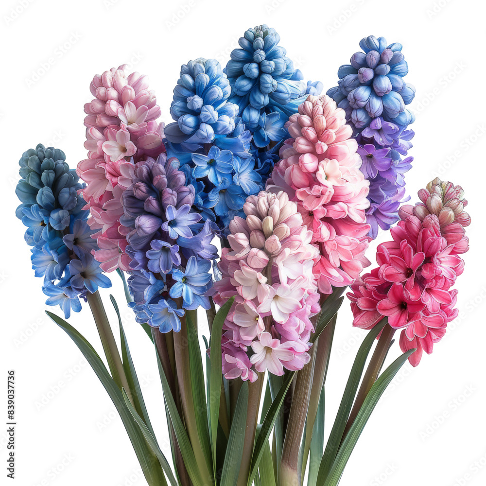 Fototapeta premium a bouquet of hyacinths on a white background, perfect for creating a transparent image