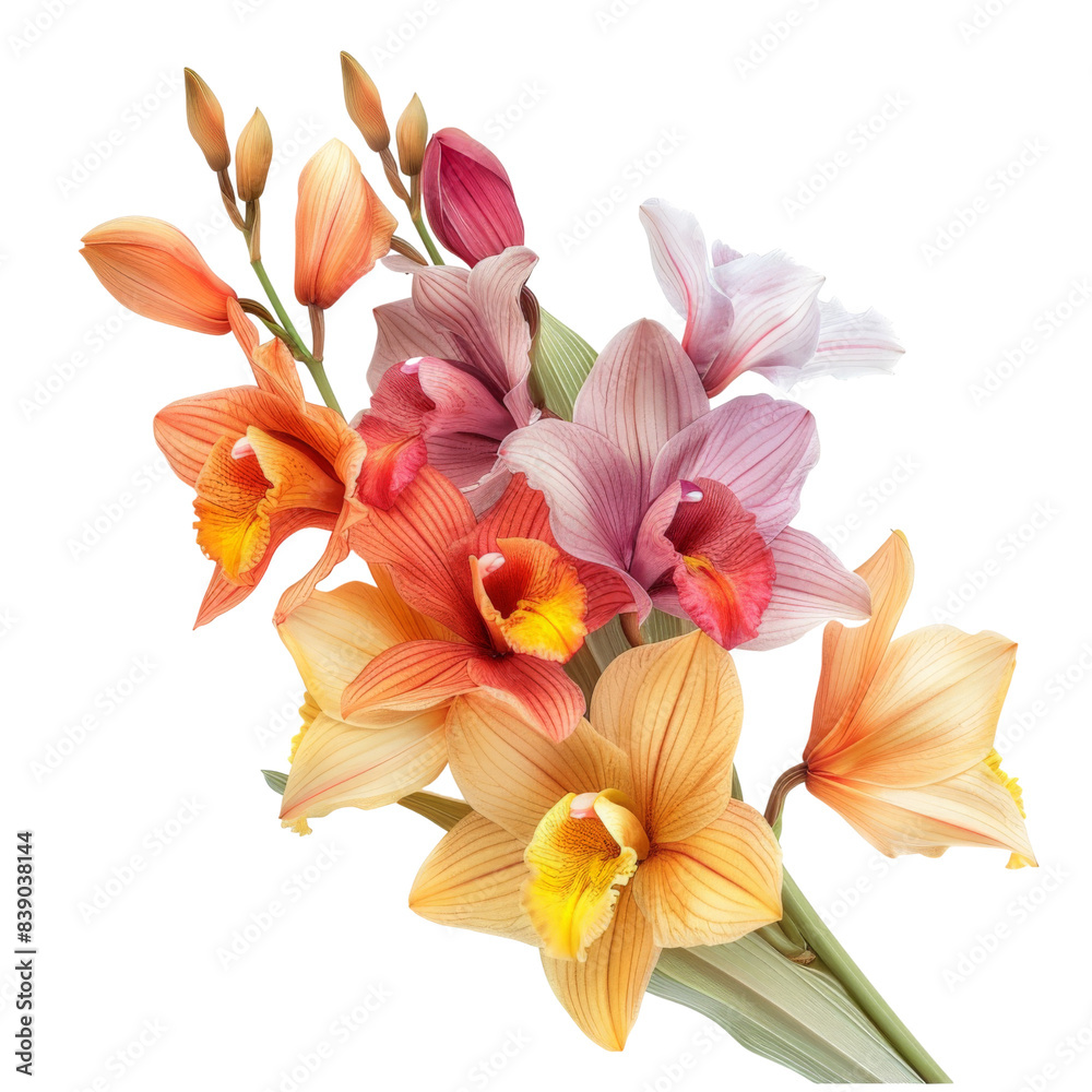 Fototapeta premium a bouquet of orchids on a white background, perfect for creating a transparent image