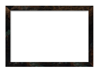 Rectangular picture frame. Old wooden frame, vintage style, with empty space and isolated transparent background with png.