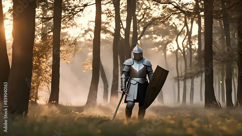 Medieval knight in silver armor