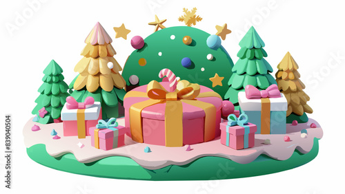 Delightful Christmas Illustration with Festive Gifts and Trees