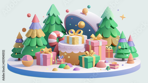 Wallpaper Mural Festive Christmas Snowglobe with Gifts and Trees Illustration Torontodigital.ca