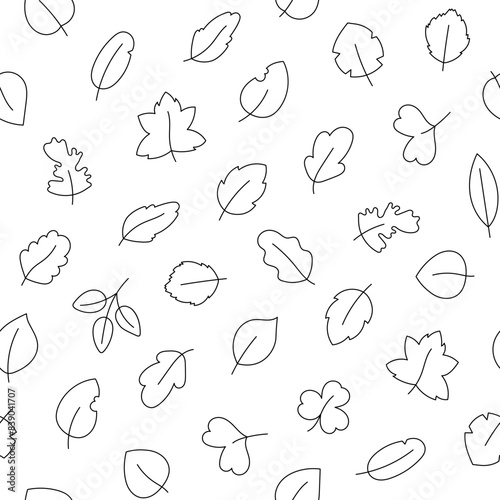 Autumn leaf. Nature. Seamless pattern. Coloring Page. Hand drawn style. Vector drawing. Design ornaments.
