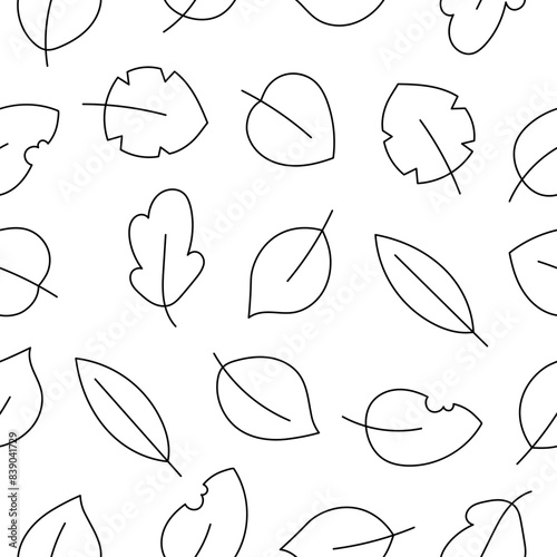 Autumn leaf. Nature. Seamless pattern. Coloring Page. Hand drawn style. Vector drawing. Design ornaments.