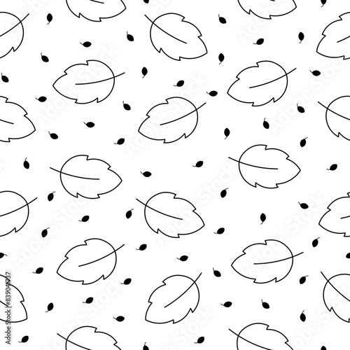 Autumn leaf. Nature. Seamless pattern. Coloring Page. Hand drawn style. Vector drawing. Design ornaments.