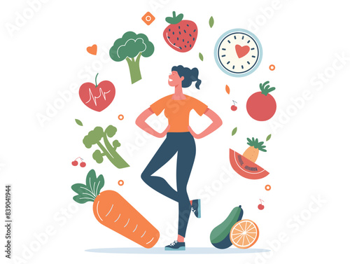 Animated Illustrated Healthy Lifestyle Choices to Reduce Health Risks: Full Body Exercise, Wholesome Diet, and Restful Sleep