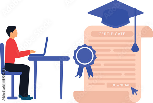 A man is working on online certificate.