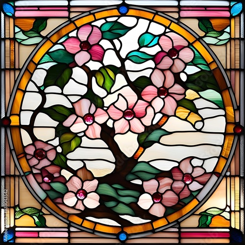 stained glass tree of life blooming in the dark