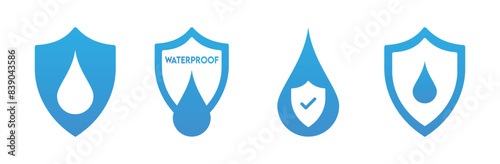 Waterproof icon set, Collection of water resistant signs. Water protection, liquid proof protection,Water Proof icons