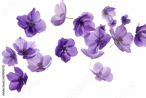 Flying purple flowers isolated on transparent background © Tohamina