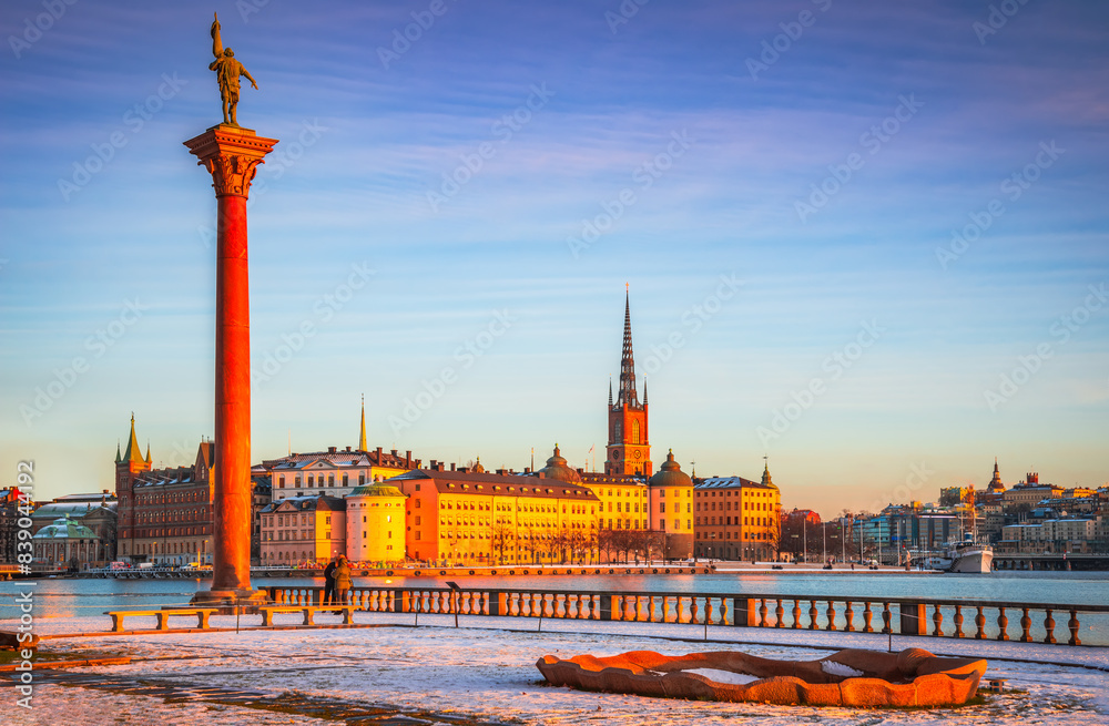 Stockholm, Sweden. Winter sunset light, Gamla Stan old town.