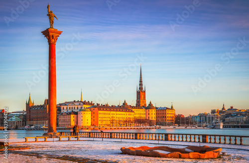 Obraz na płótnie Stockholm, Sweden. Winter sunset light, Gamla Stan old town. w salonie