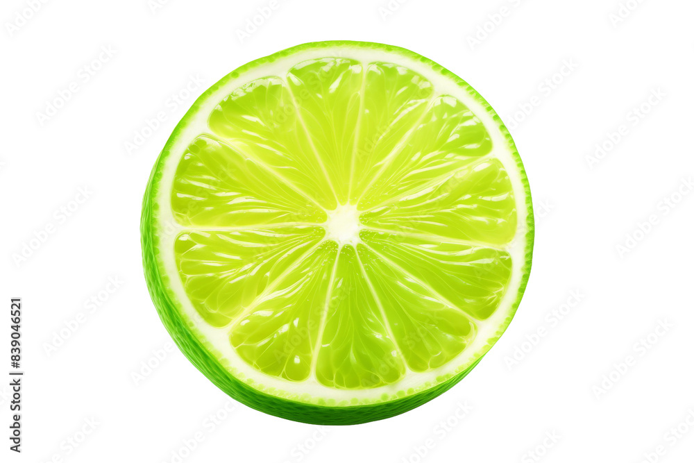 Citrus Symphony: A Halved Lime Dancing on White Canvas on a White or Clear Surface PNG Transparent Background..