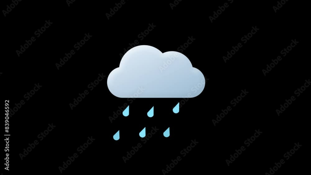 Weather icon, cloud rain animation. Alpha channel, transparent background. 4K resolution