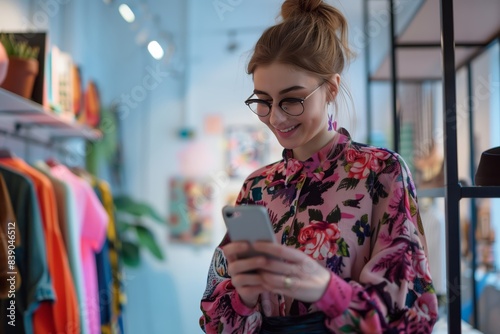 Woman Enjoying Shopping In Fashion Boutique