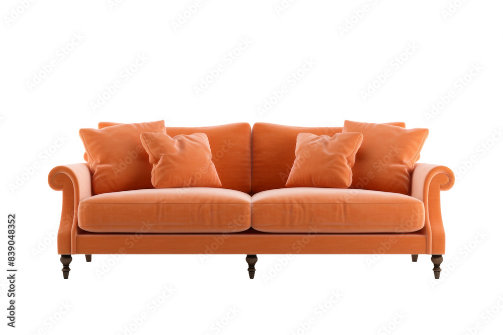Fototapeta premium The Citrus Dream: A Cozy Scene on an Orange Couch on a White or Clear Surface PNG Transparent Background..