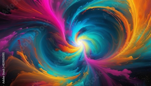 A dynamic and vibrant abstract artwork featuring a swirling vortex of bright colors, blending seamlessly to create a sense of motion and energy, perfect for modern and artistic settings.. AI