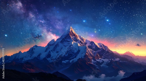 The silhouette of a mountain range against a sky filled with stars, showcasing the beauty of the natural world at night , Generative AI