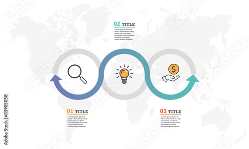 Business infographics process. Timeline infographics with 3 steps.