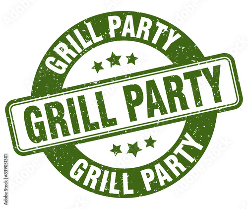 grill party stamp. grill party label. round grunge sign