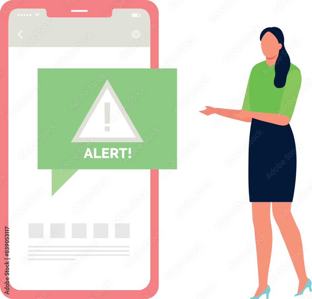 The girl is showing alert notification. The girl is showing alert notification.