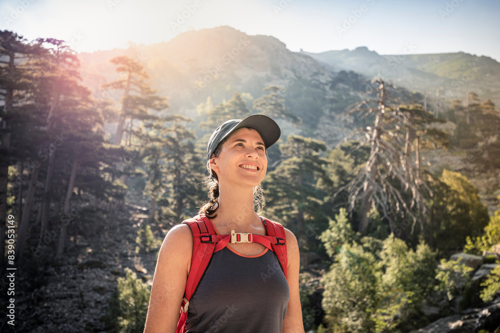 Female hiker during hike, Haute-Corse, Corsica, France Female hiker during hike, Haute-Corse, Corsica, France
