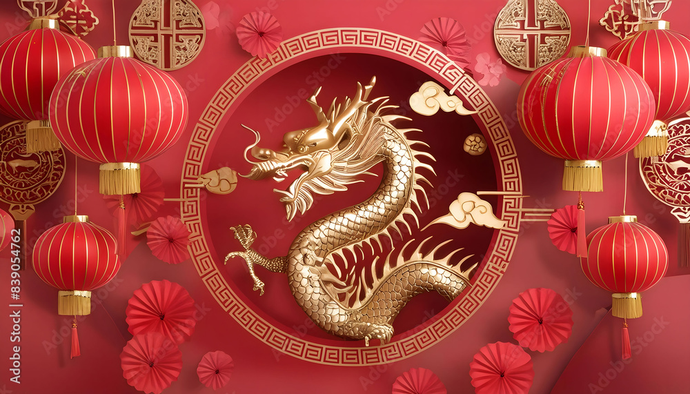 Happy Chinese New Year Background with Dragon Design