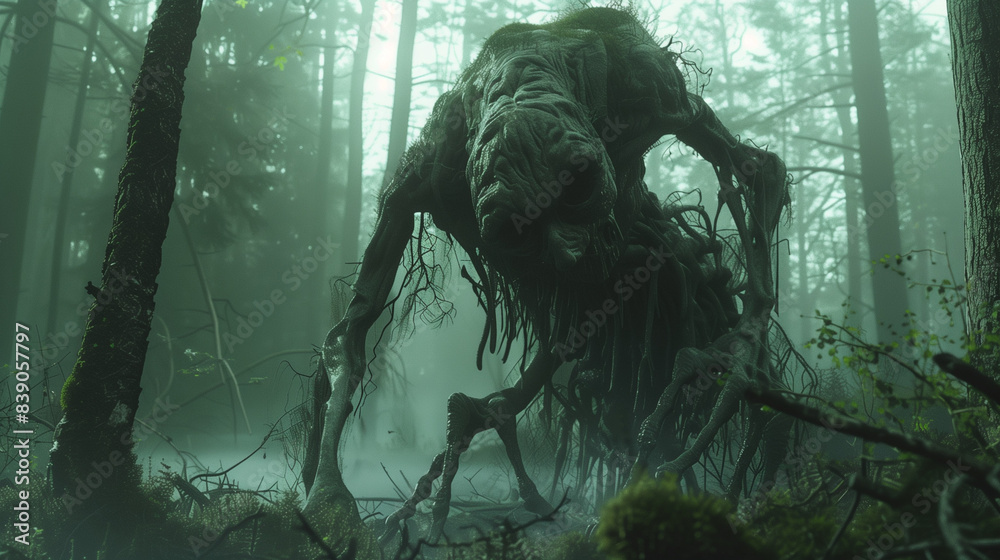 gothic creepy fantasy tree monster in dark foggy forest gothic creepy fantasy tree monster in dark foggy forest