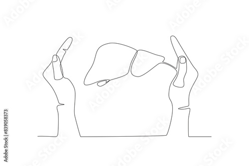 Hands that donate hearts. Organ donation day concept one-line drawing
