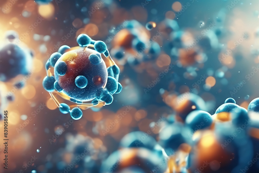 Obraz premium Molecules and living cells in science experiments