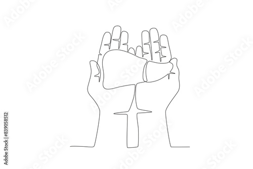 Hand holding heart. Organ donation day concept one-line drawing