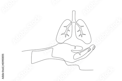 Hands and lungs. Organ donation day concept one-line drawing
