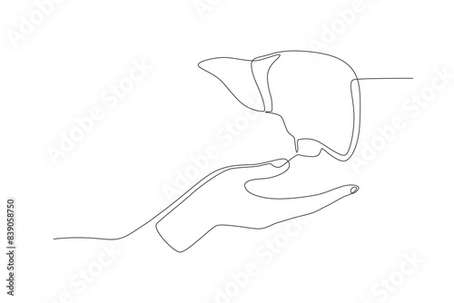 The hand that holds the heart. Organ donation day concept one-line drawing