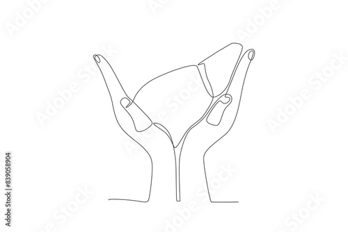 Hands that support the heart. Organ donation day concept one-line drawing