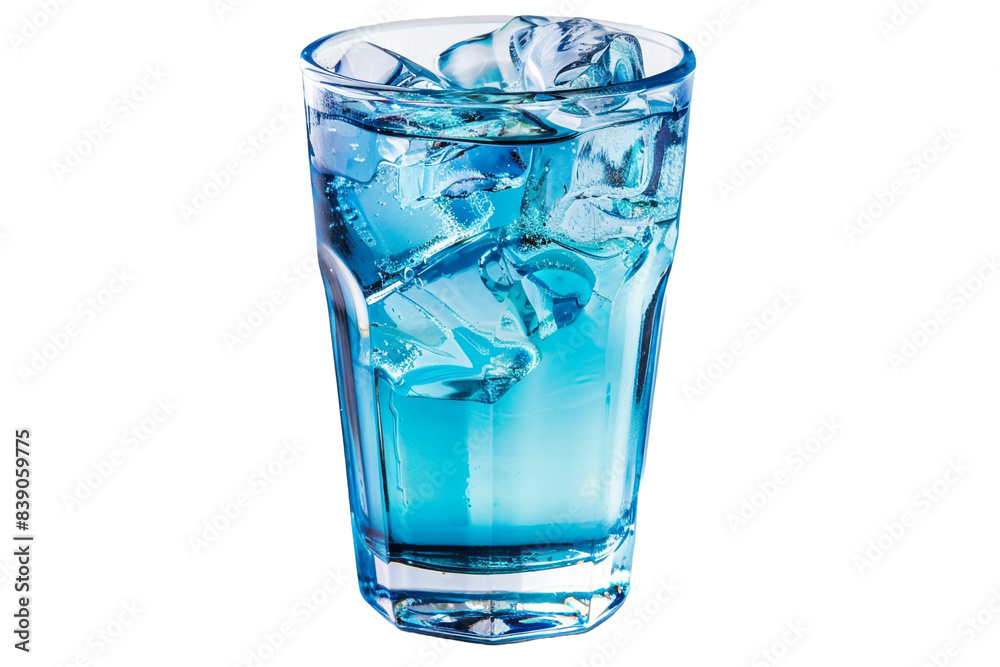 Glass of blue water with ice isolated on transparent background Glass of blue water with ice isolated on transparent background