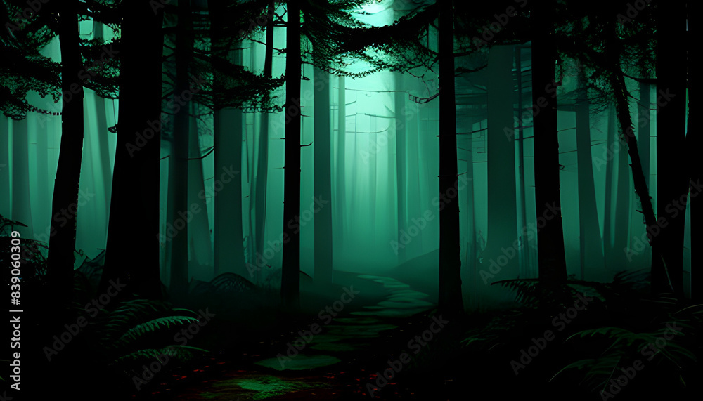 Obraz premium green forest in the night