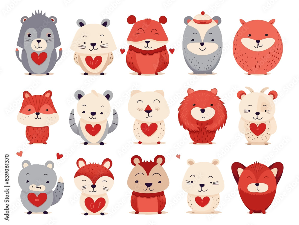 Cute animals in love. Valentines day loving animals with hearts. romantic Cartoon vector characters Cute animals in love. Valentines day loving animals with hearts. romantic Cartoon vector characters