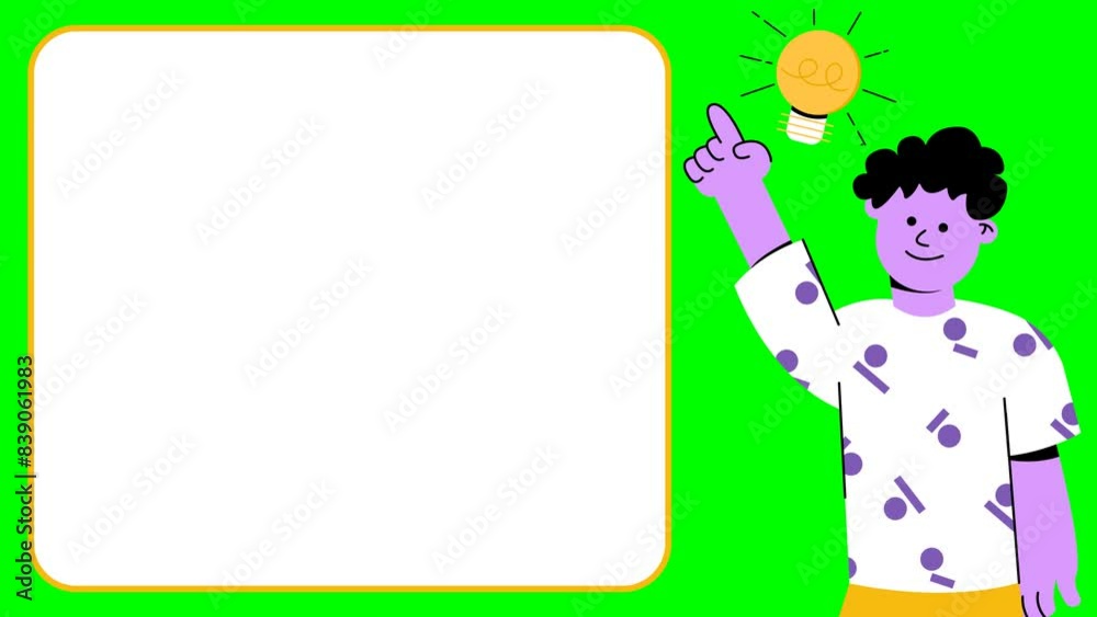 New Idea Innovation Presentation Concept Animation on Green Screen Chroma Key - Man Pointing Copy Space with Bulb Flat Illustration
New Idea Innovation Presentation Concept Animation on Green Screen Chroma Key - Man Pointing Copy Space with Bulb Flat Illustration