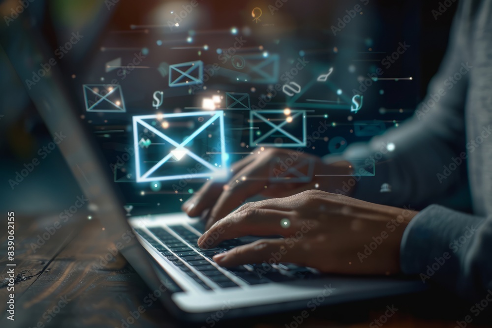 Fototapeta premium Email marketing concepts, email sent and received notification reminders, sales project managers in the customer list business in the email.