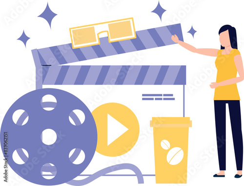 Girl showing film making equipment.