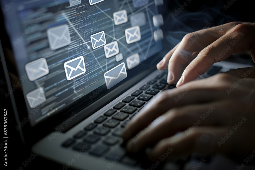 Email marketing concepts, email sent and received notification reminders, sales project managers in the customer list business in the email.