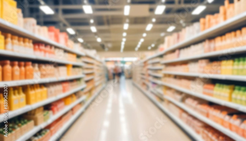Blur supermarket, retail store, shop, modern shopping mall interior background