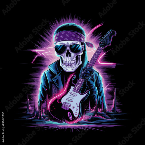 Vector psychedelic  vibrant skull t shirt design