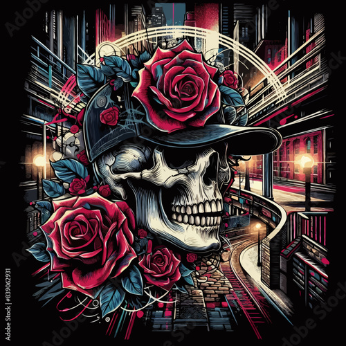 Vector psychedelic  vibrant skull t shirt design
