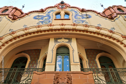 The elaborate upper facade, bay window and balconies of the Ferenc Raichle Palace, Subotica, Serbia photo