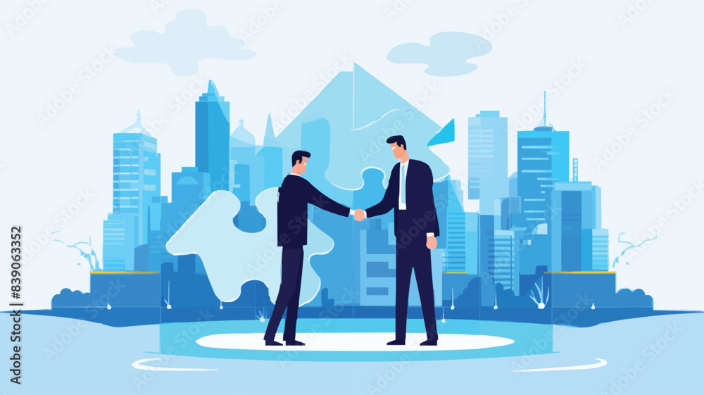 Partnership, teamwork or collaboration to success, solve jigsaw puzzle together, agreement or solution to win corporate trust, cooperation concept, vector Partnership, teamwork or collaboration to success, solve jigsaw puzzle together, agreement or solution to win corporate trust, cooperation concept, vector