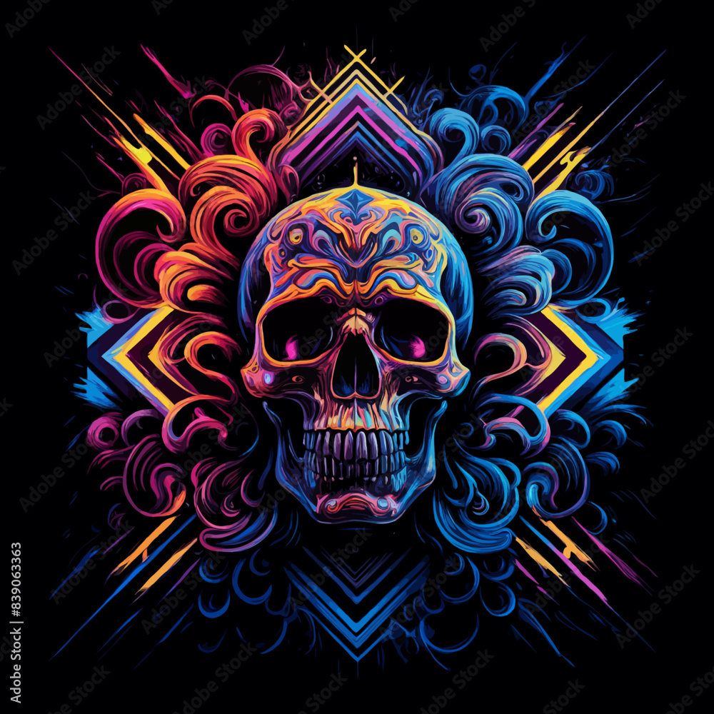 Vector psychedelic vibrant skull t shirt design Vector psychedelic vibrant skull t shirt design